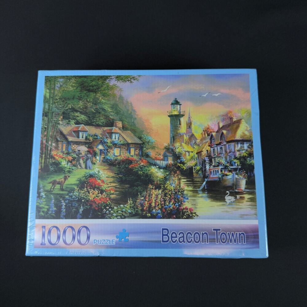 27.5"x20" 1000 piece puzzle Beacon town lighthouse Victorian ocean NEW SEALED
